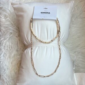 5/$35 NWT Sonoma Beige and Gold Necklace Duo